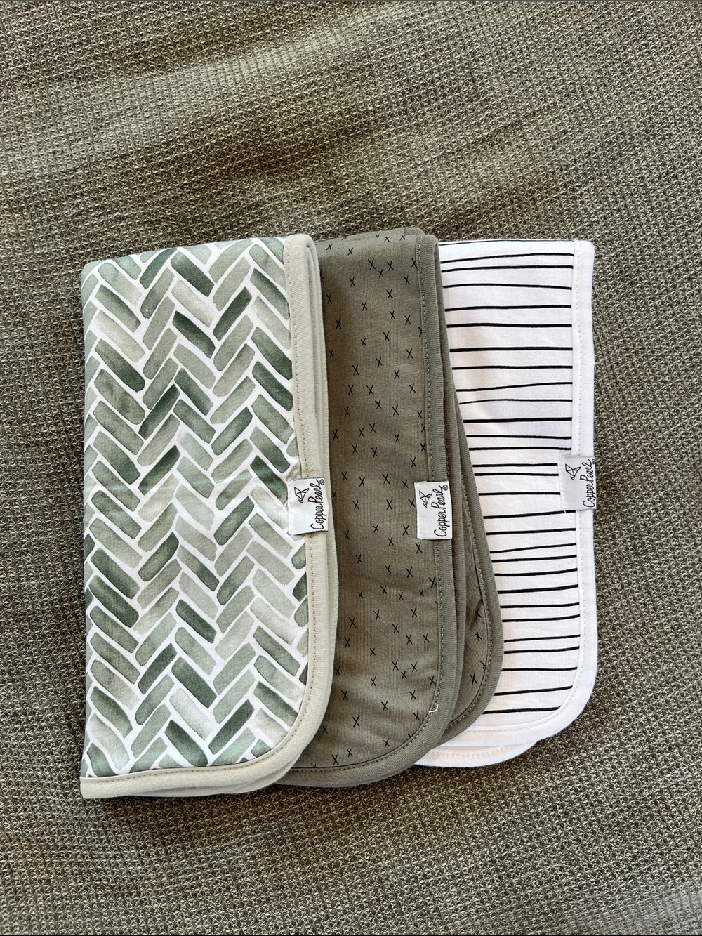 Copper Pearl Sage & White Burp Cloth Set - 3 Pack